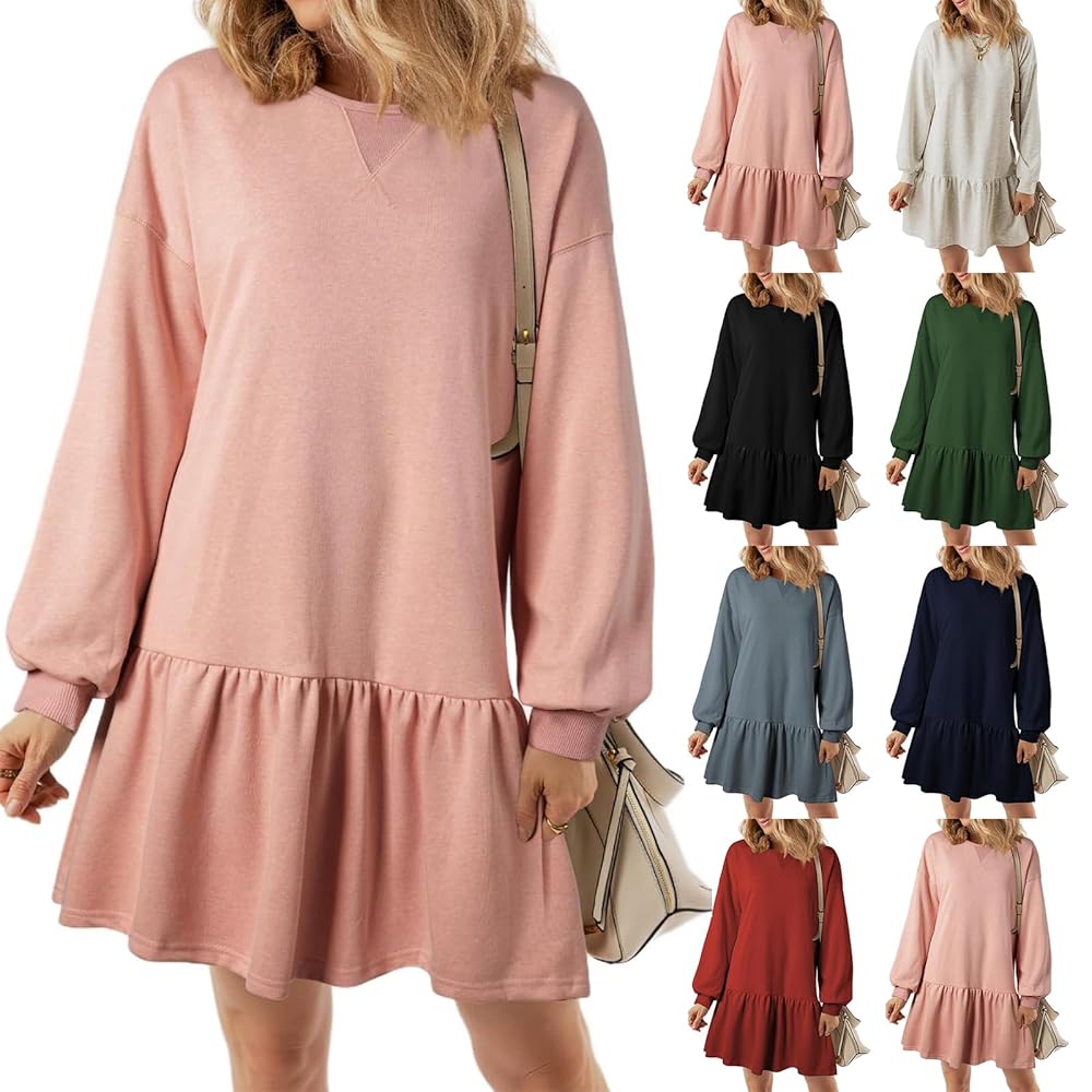 Sweatshirt Dress for Women Crew Neck Long Sleeve Pullover